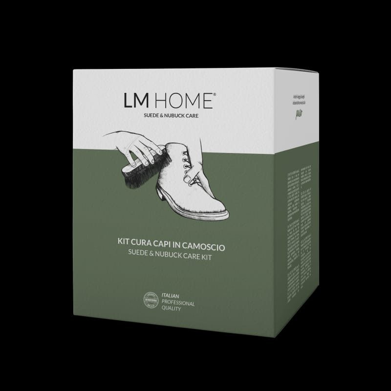 La scatola del kit cura camoscio e nabuk LM Home