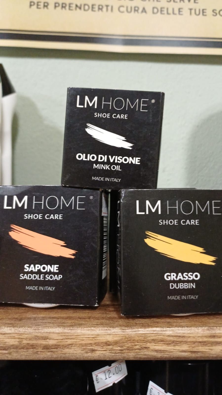 Olio di visone, sapone saddle soap e grasso dubbin LM Home in vendita da Calzolaio Baruka